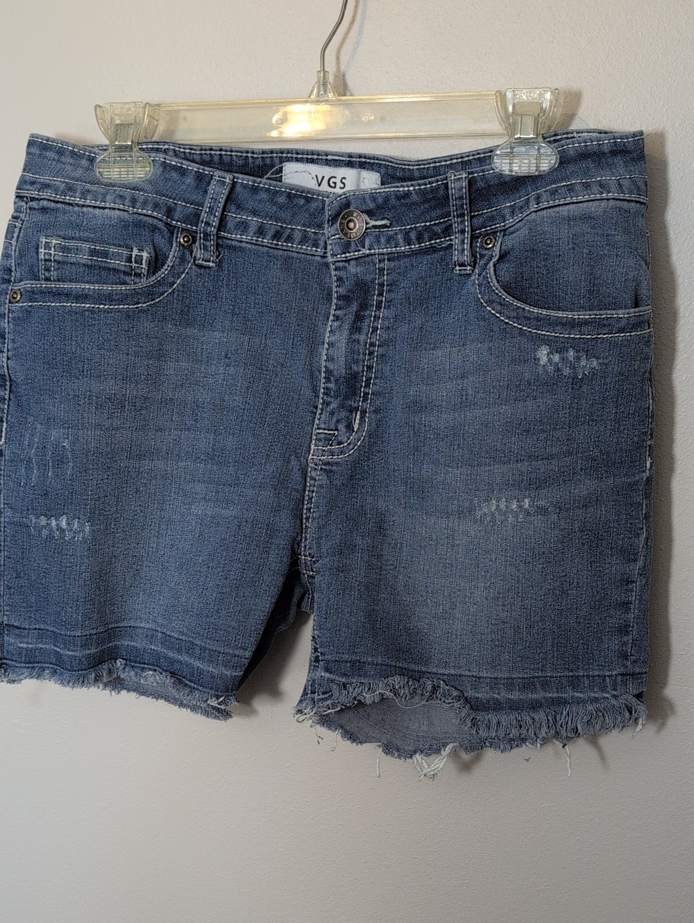 VGS Denim Frayed Hem Jean Shorts - Medium Blue